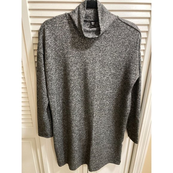 NWOT Uniqlo Heathered Gray Stretchy Mockneck Knee Length Sweater Dress Size S - Picture 1 of 5